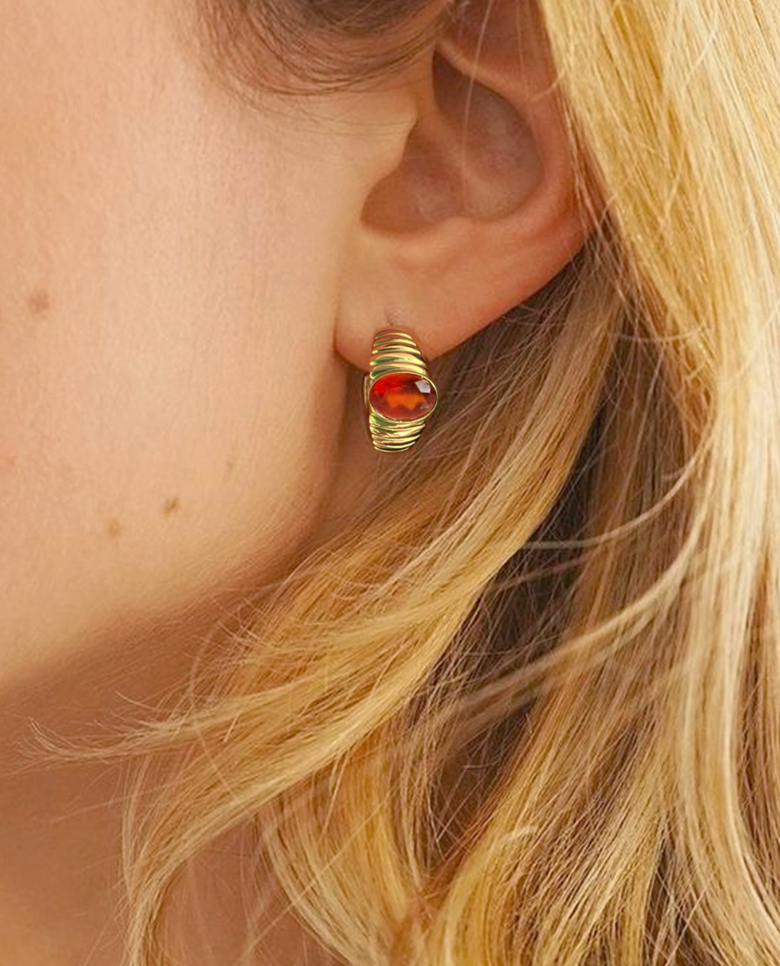 Belle Garnet Signet Hoop Earrings (Orange)