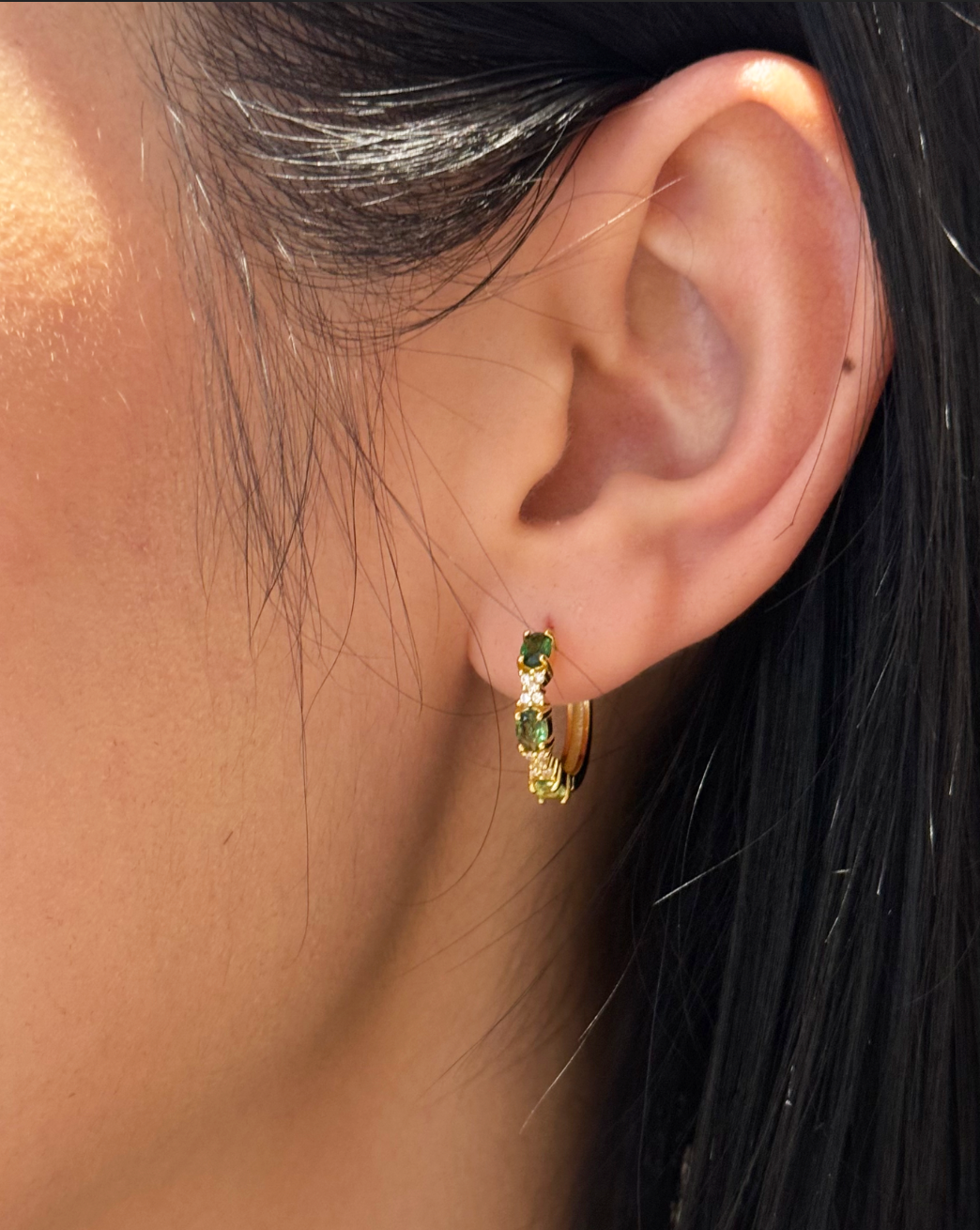 Brigid Tourmaline Hoop Earrings (Green)