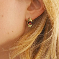 Belle Garnet Signet Hoop Earrings (Red)